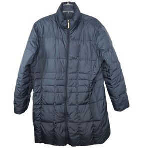 Lands End Womens Puffer Parka XL 18-20 Long Coat Navy Blue Goose Down Jacket
